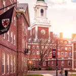 View of the architecture of the famous Harvard University in Cambridge, Massachusetts, USA